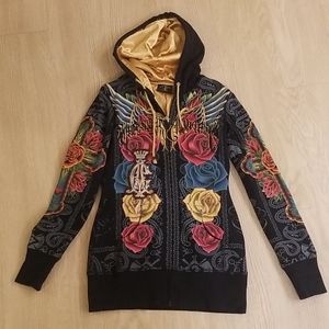 Christian Audigier rhinestone rose jacket